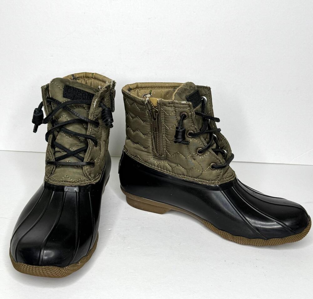 Sperry Boots Womens Size 8 Black Quilted Duck Rain Winter Lace Zip Outdoor Sport